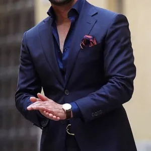 Navy Blue Men Suit 2 Piece Wedding Tuxedo for Groom