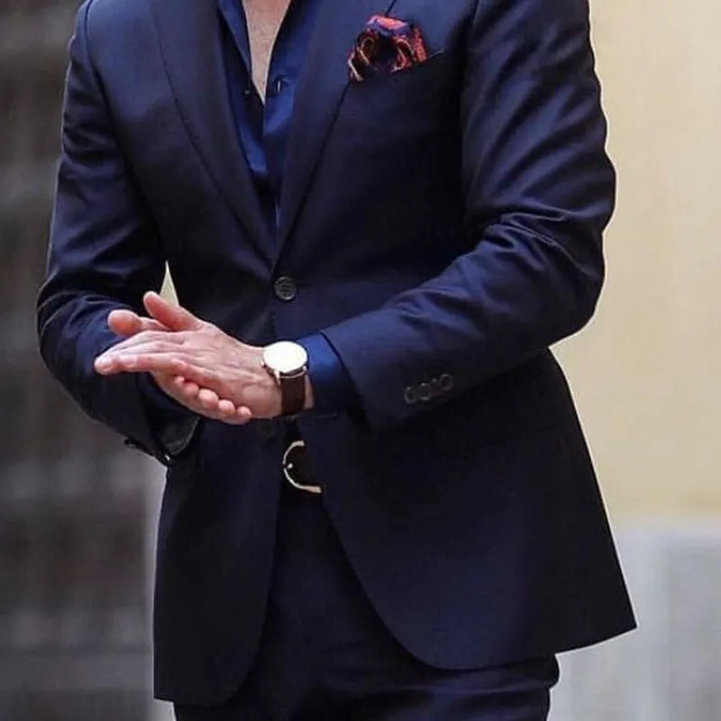 Navy Blue Men Suit 2 Piece Wedding Tuxedo for Groom
