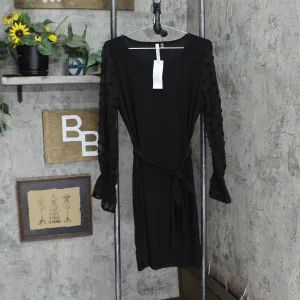 Ny Collection Womens Petite Long Chiffon-Sleeve Knit Dress PITD0501 Black PXL