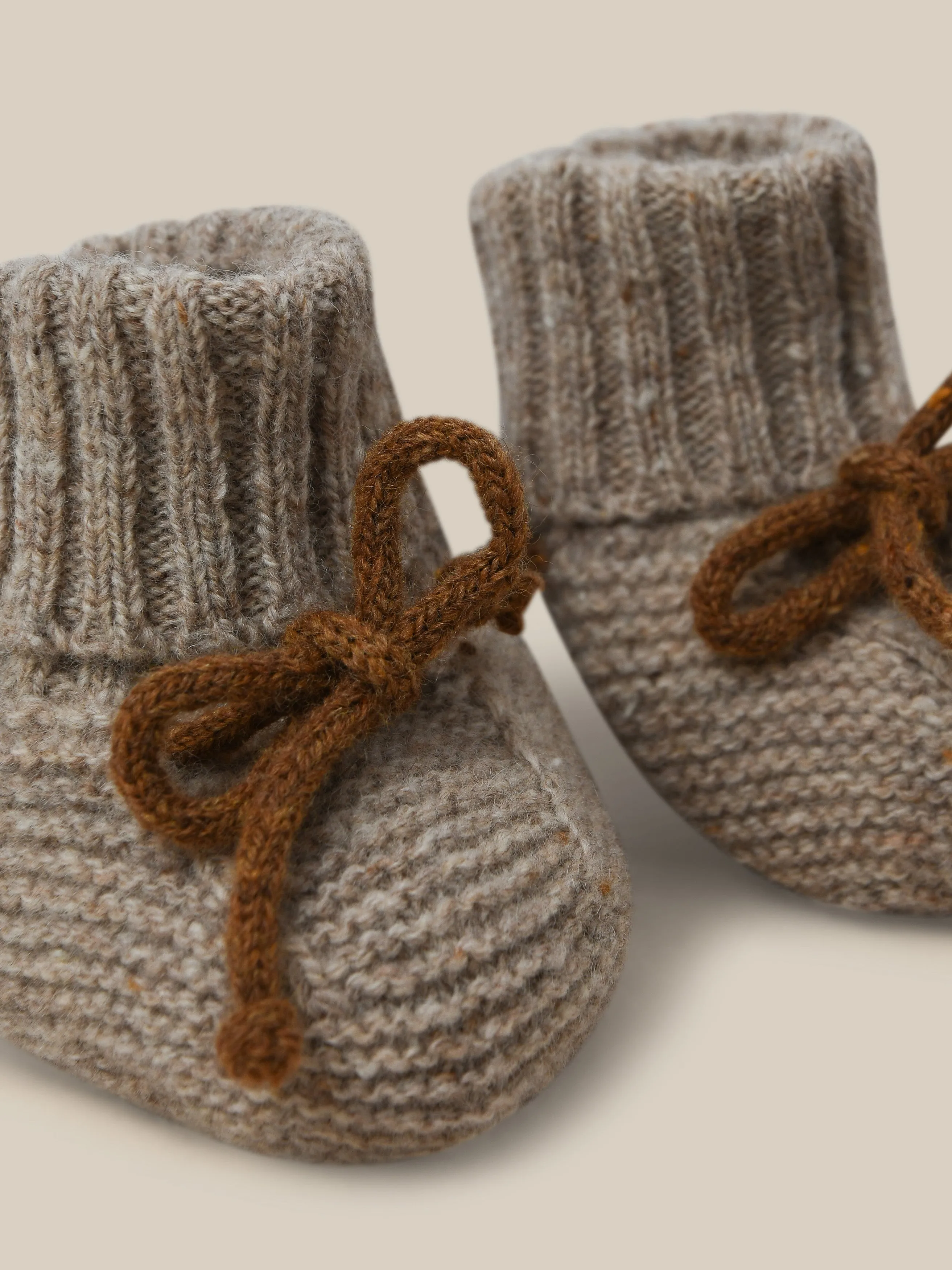 Oatmeal Wool Booties with Chestnut Ties