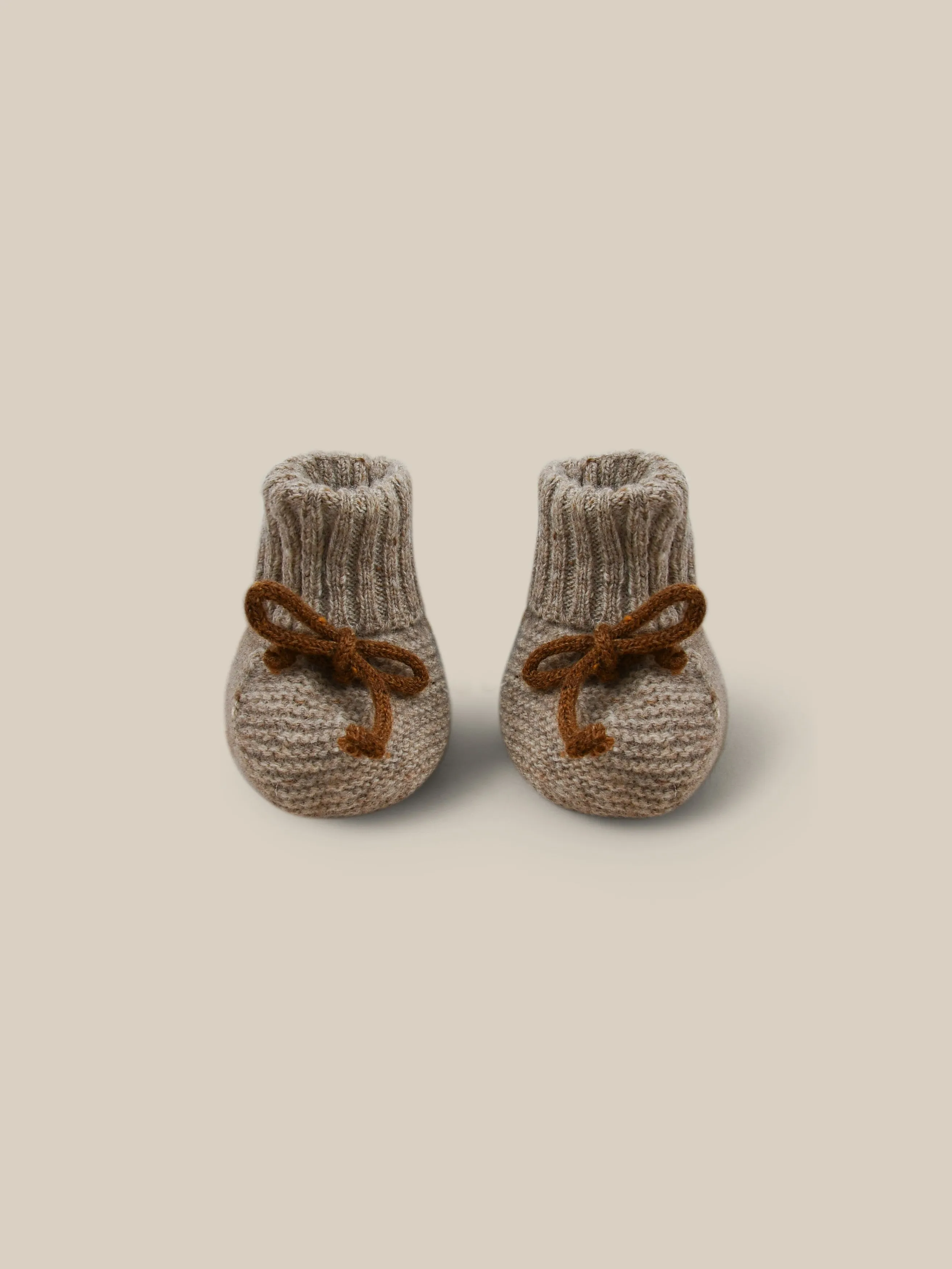 Oatmeal Wool Booties with Chestnut Ties