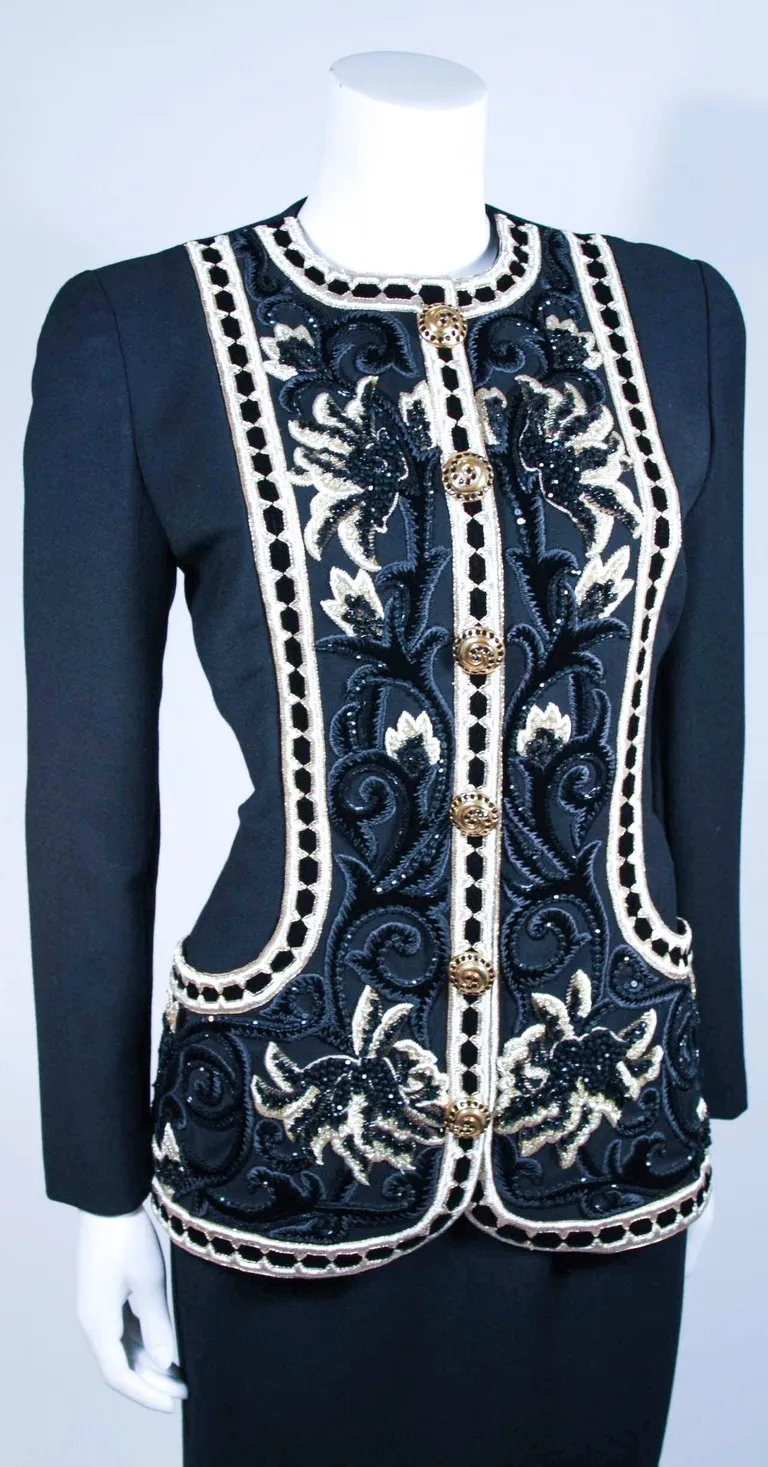 OSCAR DE LA RENTA Couture Embellished Black Wool Skirt Suit