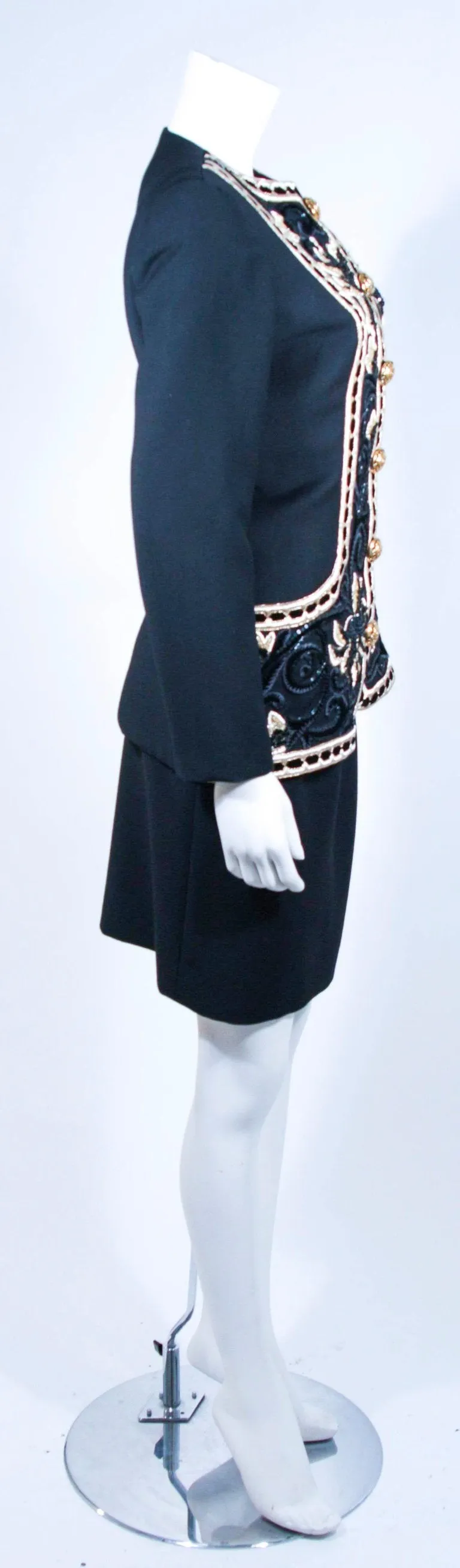 OSCAR DE LA RENTA Couture Embellished Black Wool Skirt Suit