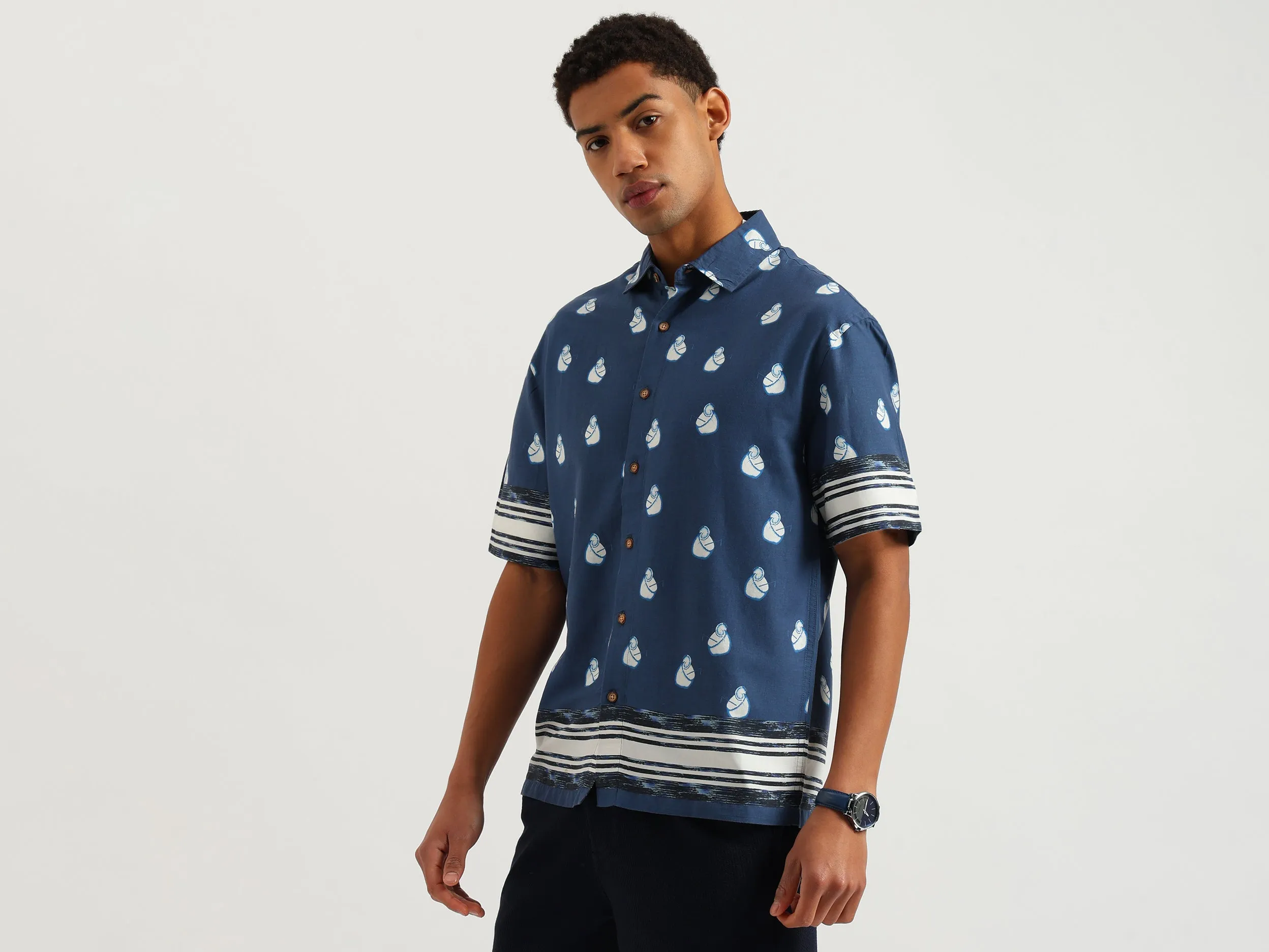 Oversized Fit Spread Collar Coconut Print Shirt