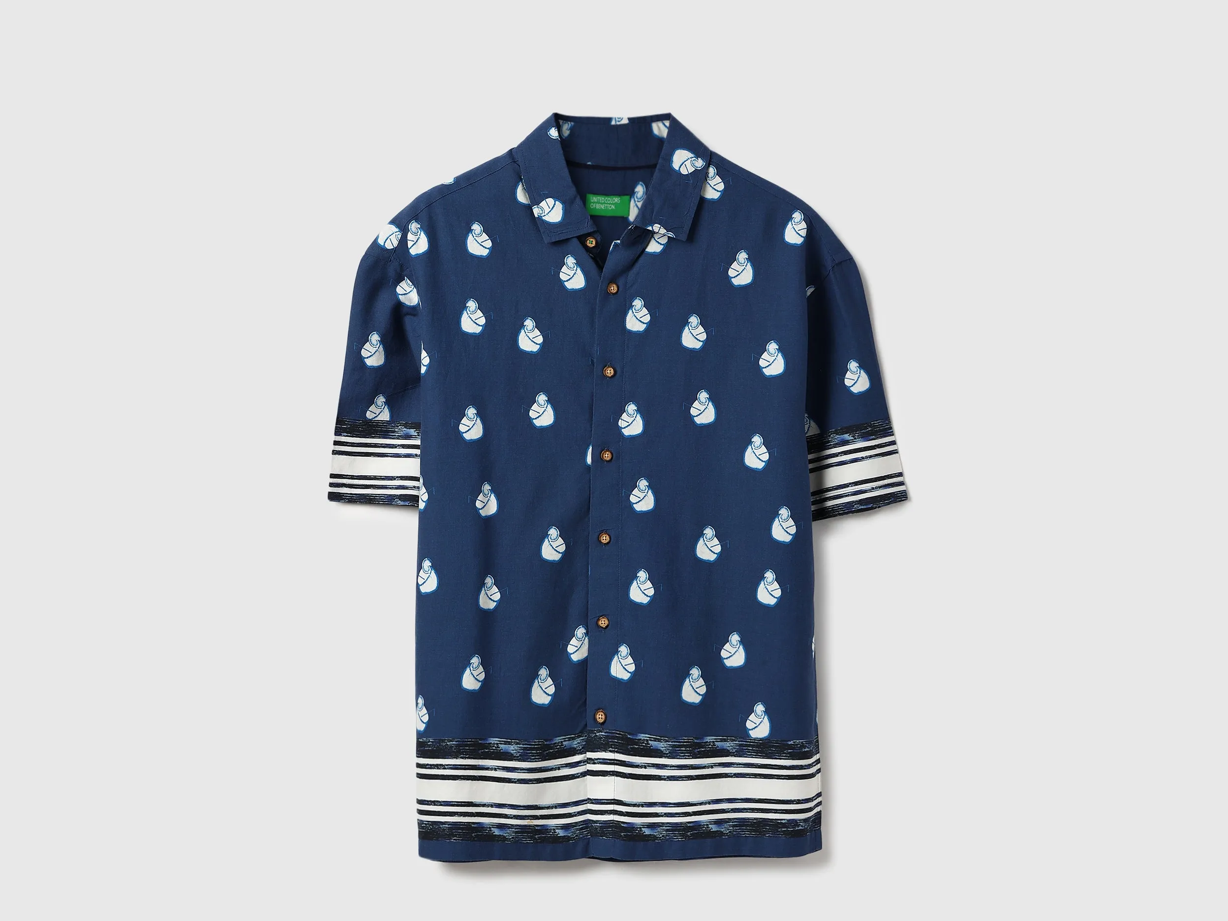 Oversized Fit Spread Collar Coconut Print Shirt