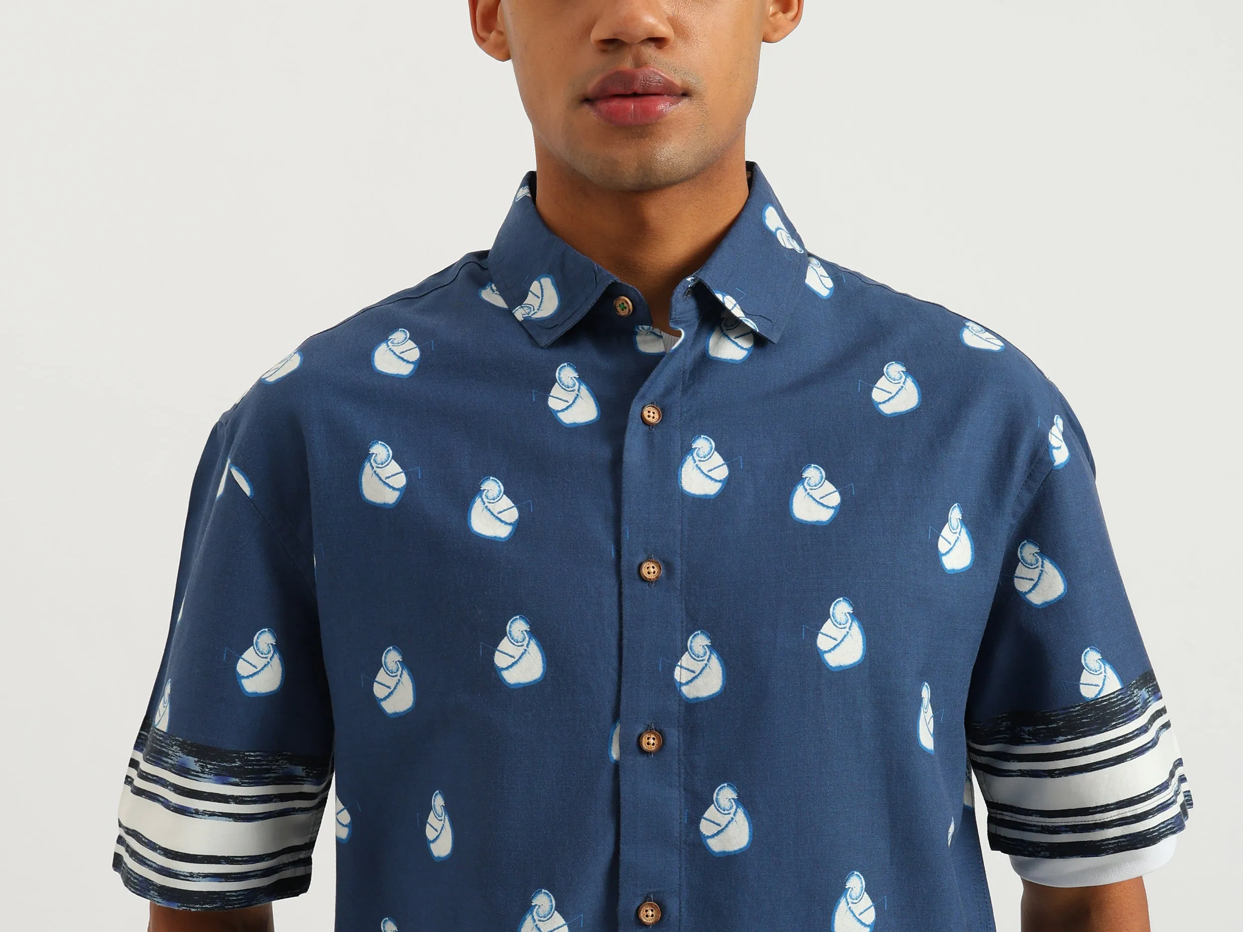 Oversized Fit Spread Collar Coconut Print Shirt