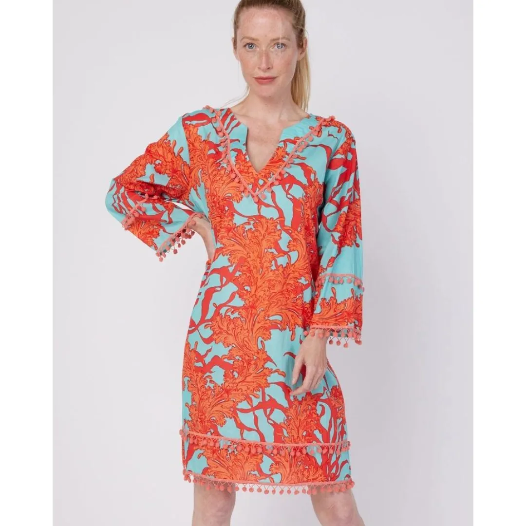 Pamela Resort Wear Maxi Dress - Blue Red Coral