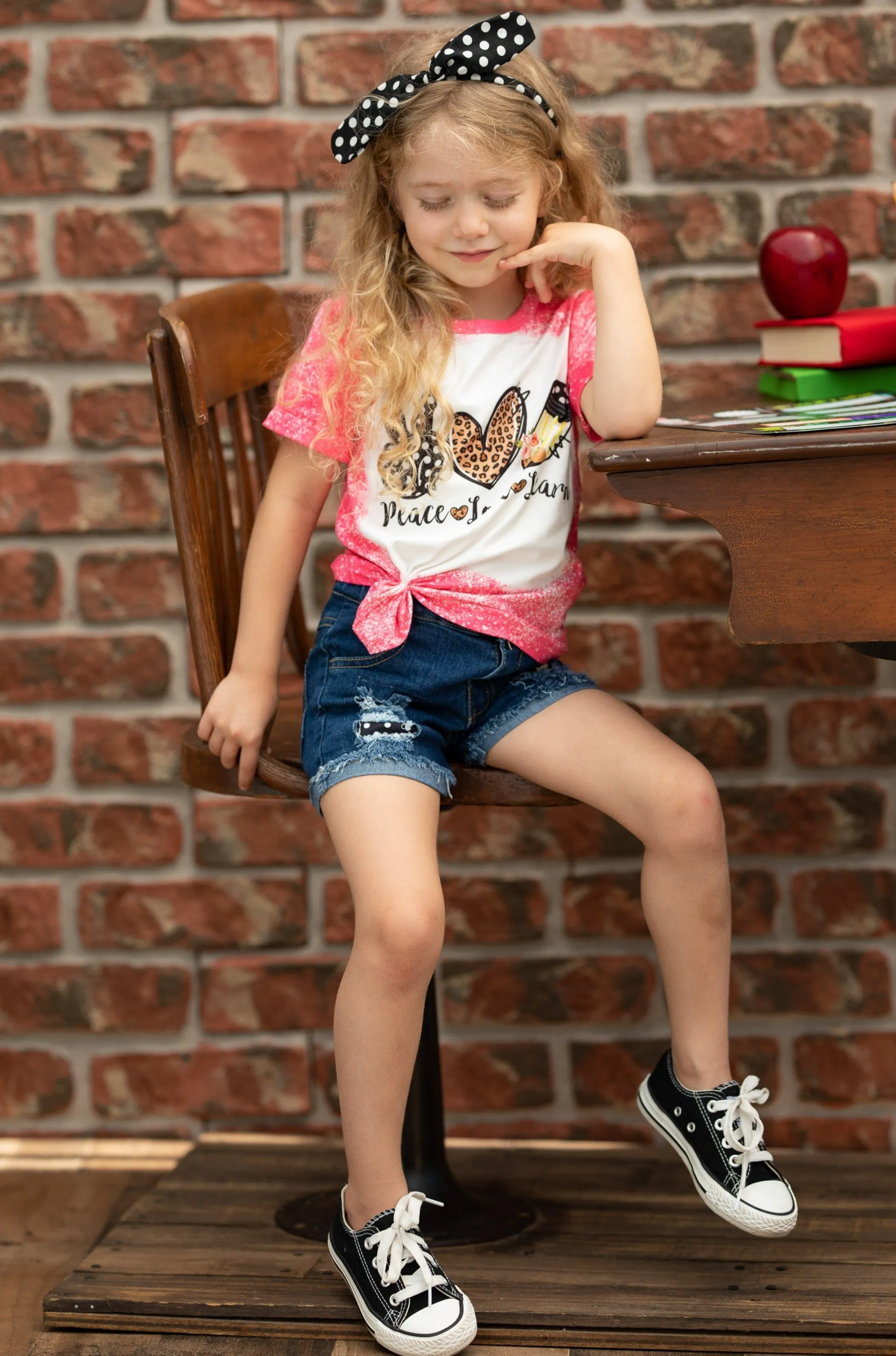 Peace, Love, Learn Denim Short Set