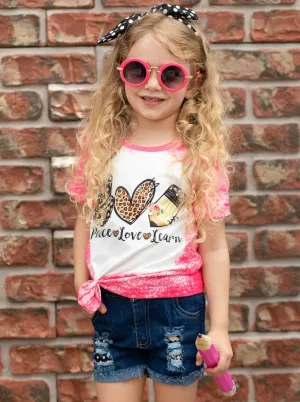 Peace, Love, Learn Denim Short Set