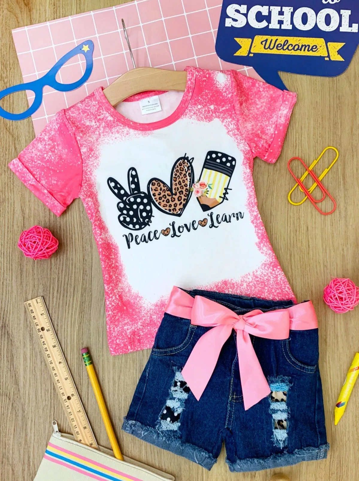 Peace, Love, Learn Denim Short Set