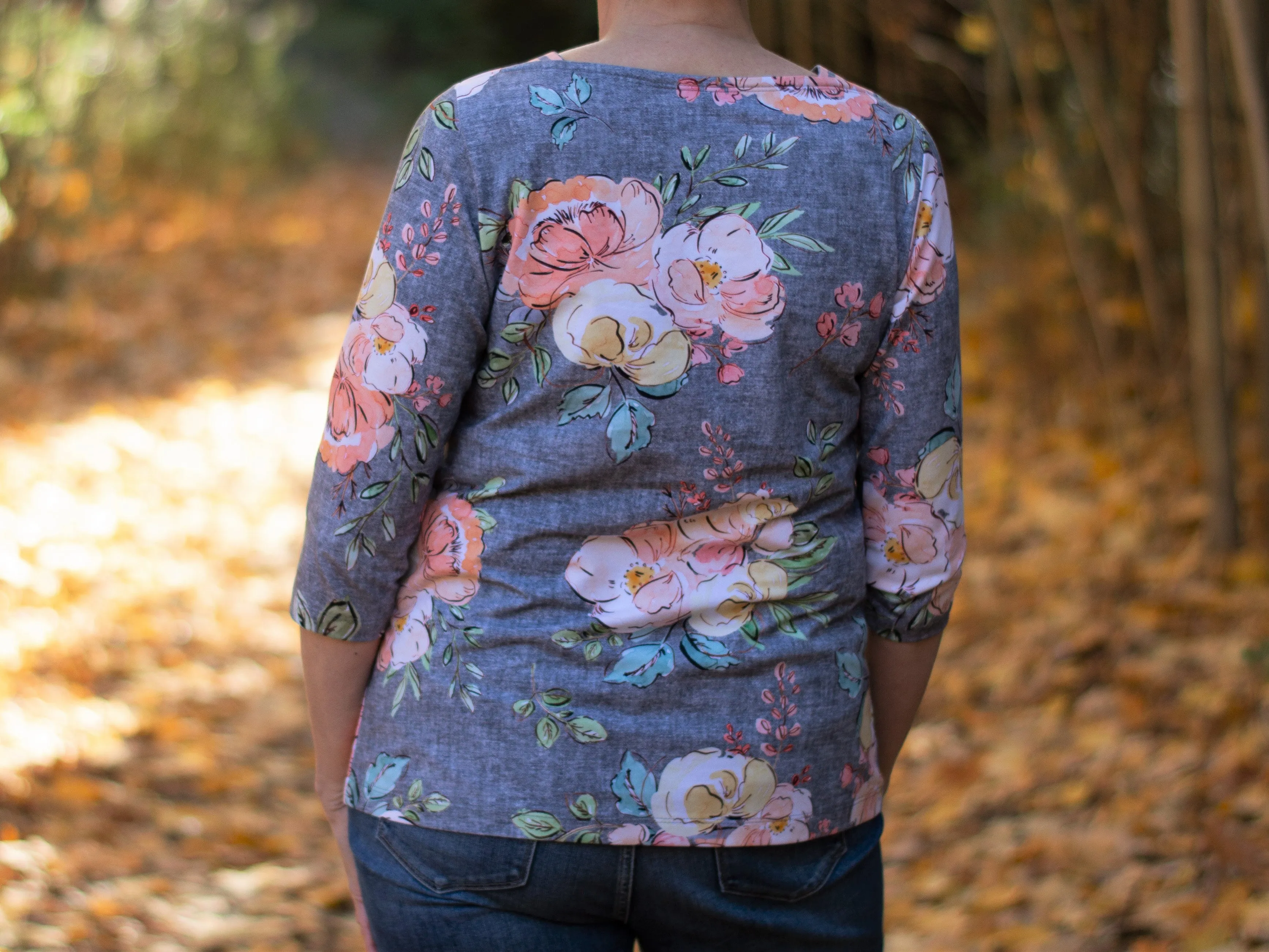 Peachy Blooms on Grey - Larger Scale - Round 6-2021 - 1/2 metre