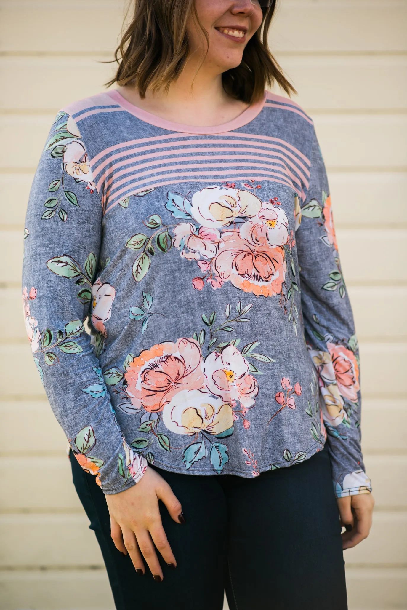 Peachy Blooms on Grey - Larger Scale - Round 6-2021 - 1/2 metre