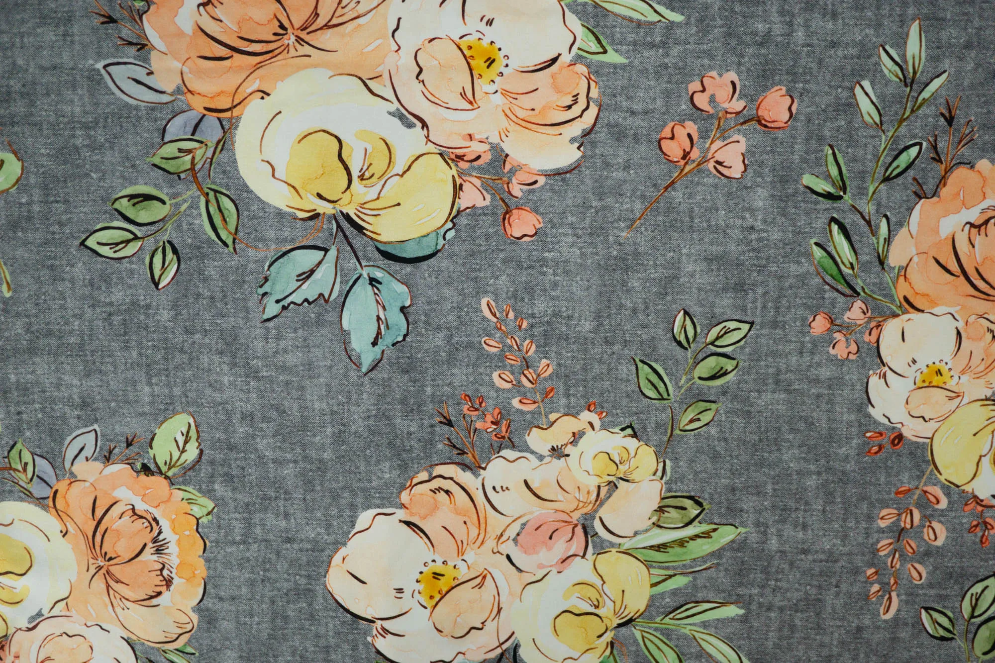 Peachy Blooms on Grey - Larger Scale - Round 6-2021 - 1/2 metre