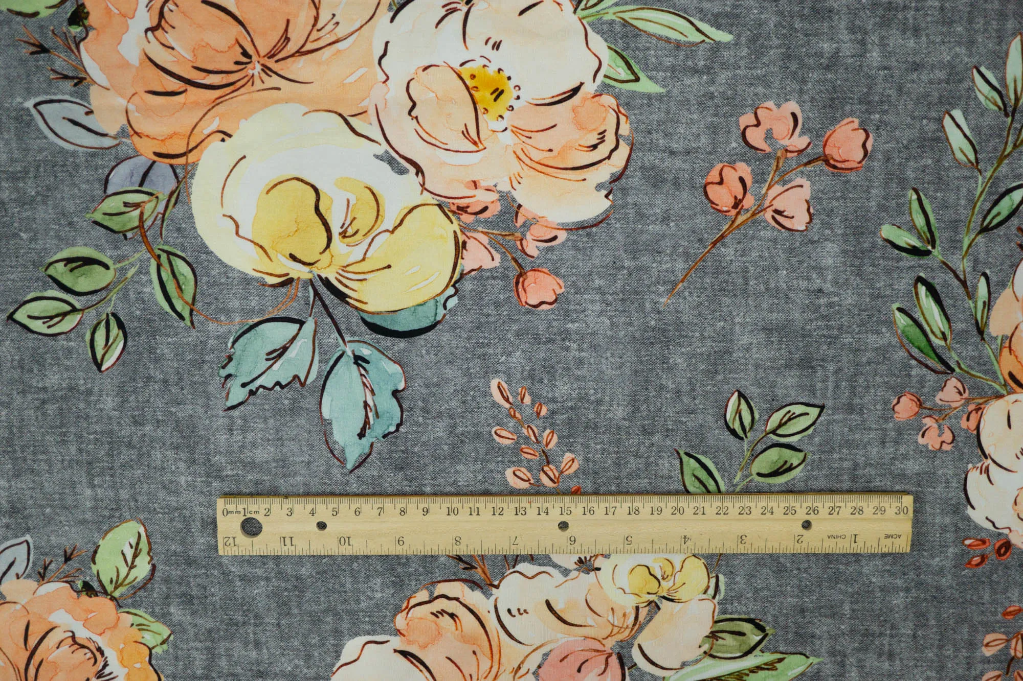 Peachy Blooms on Grey - Larger Scale - Round 6-2021 - 1/2 metre