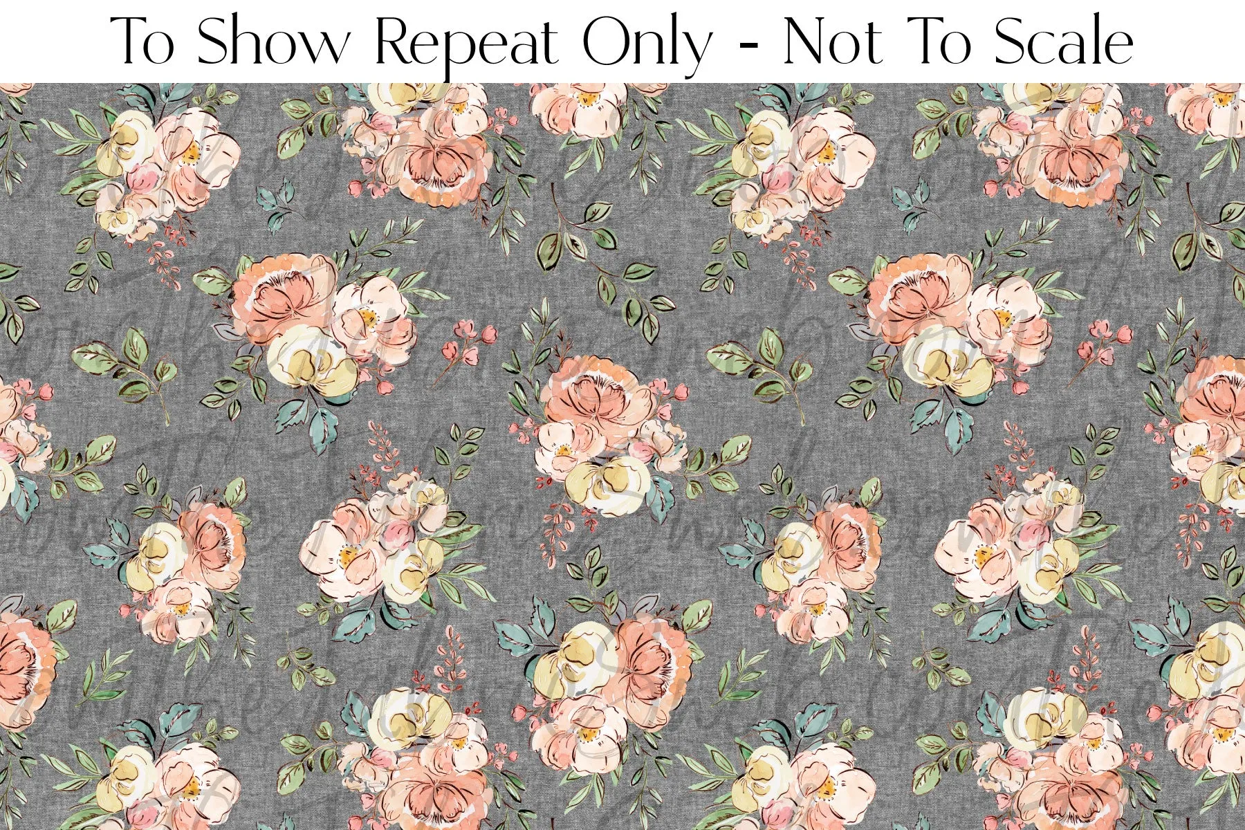 Peachy Blooms on Grey - Larger Scale - Round 6-2021 - 1/2 metre