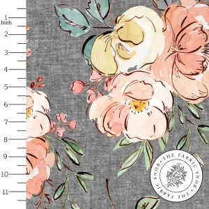 Peachy Blooms on Grey - Larger Scale - Round 6-2021 - 1/2 metre