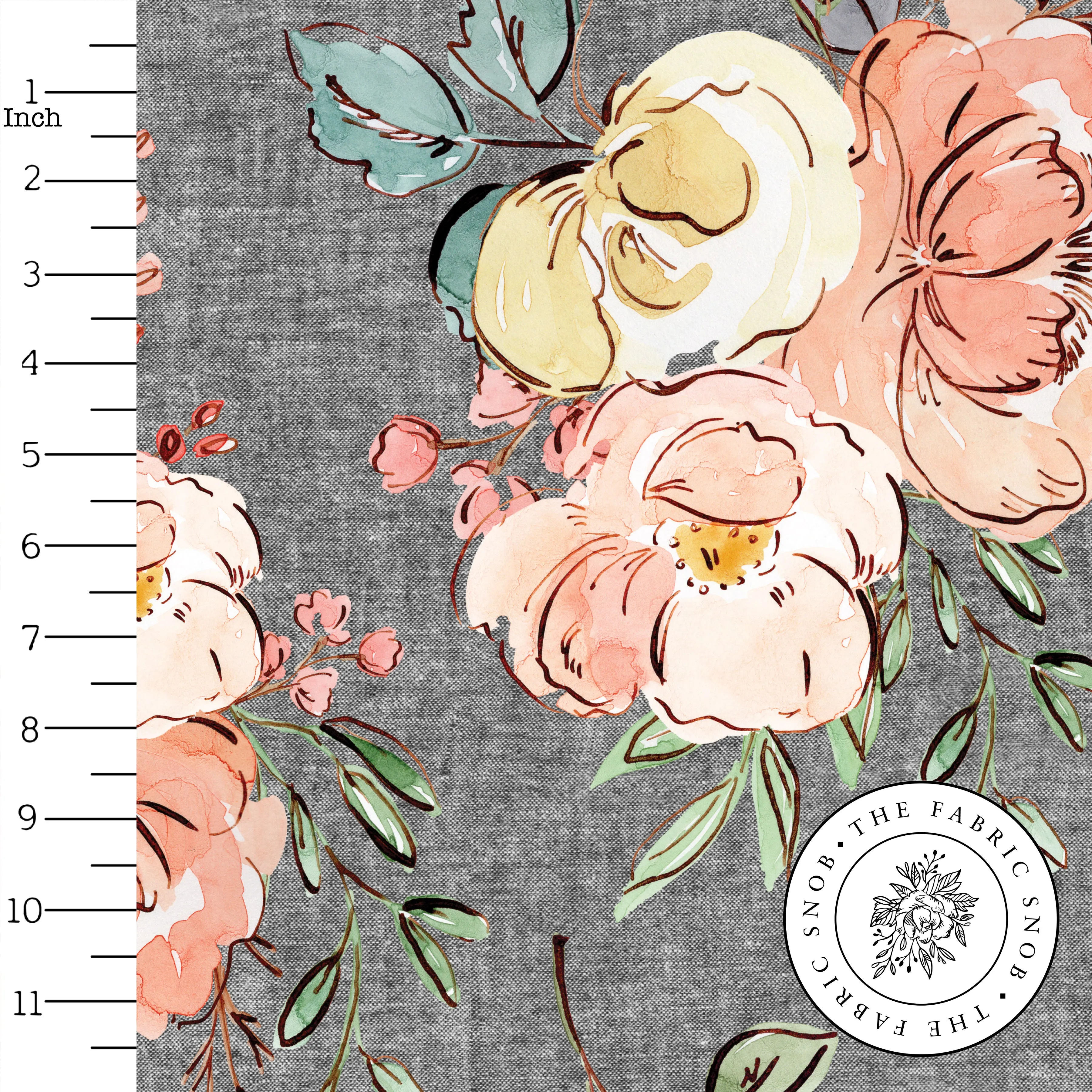 Peachy Blooms on Grey - Larger Scale - Round 6-2021 - 1/2 metre