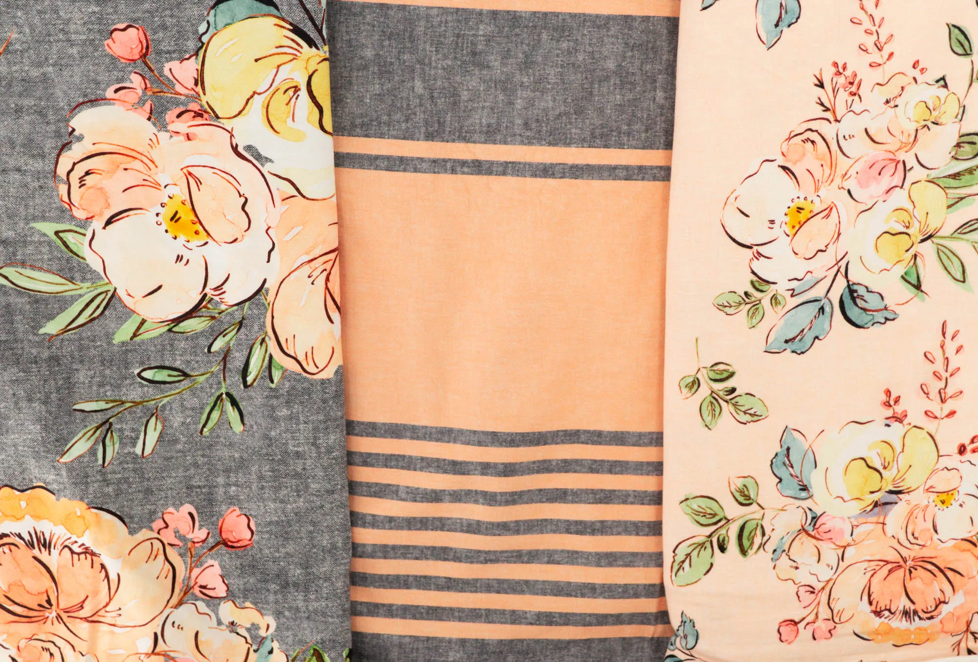 Peachy Blooms on Grey - Larger Scale - Round 6-2021 - 1/2 metre