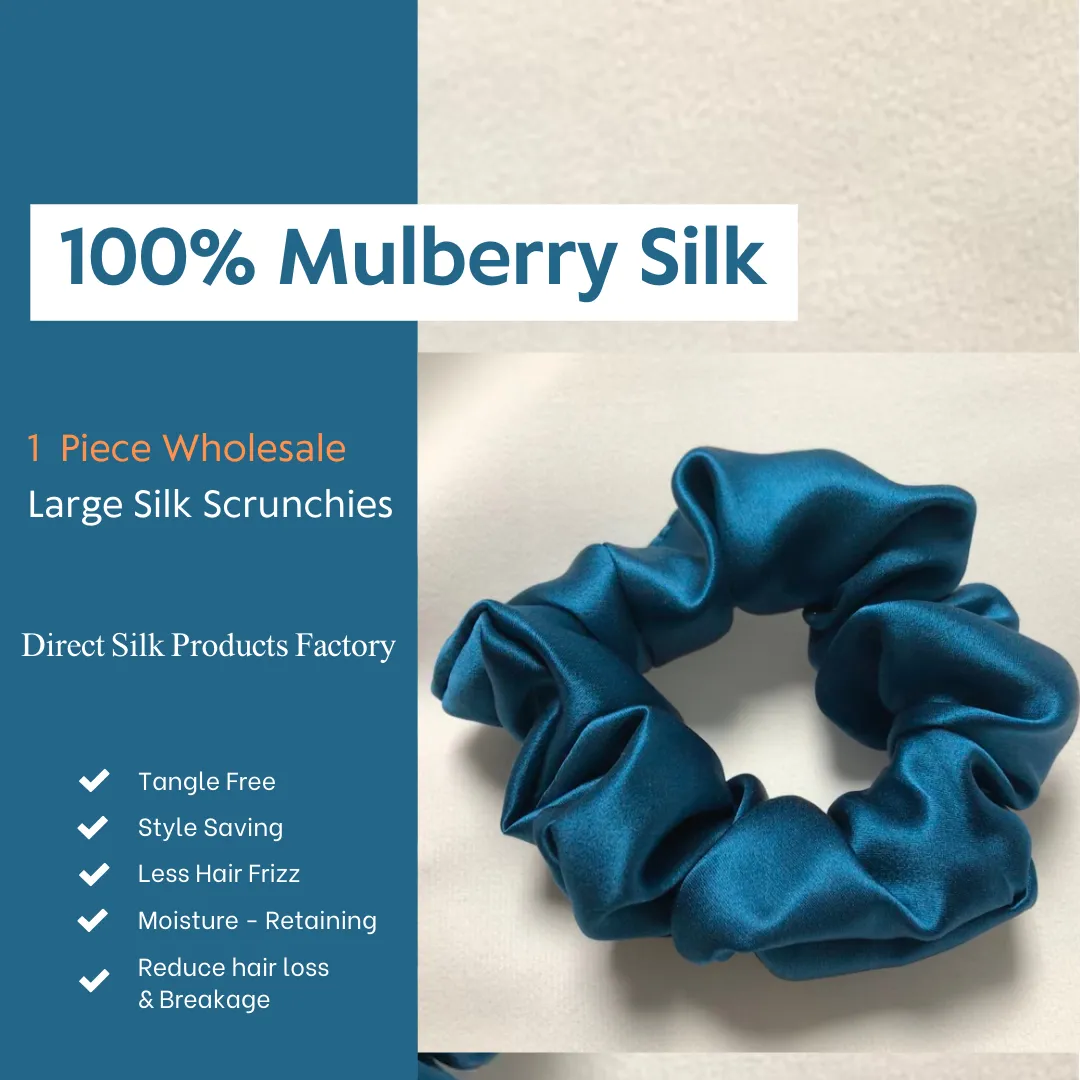 Peacock Blue Silk Scrunchies Large