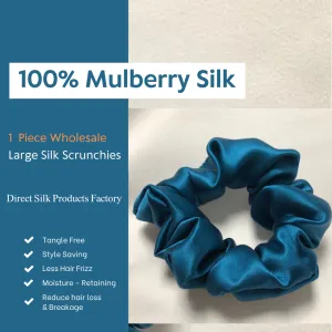 Peacock Blue Silk Scrunchies Large