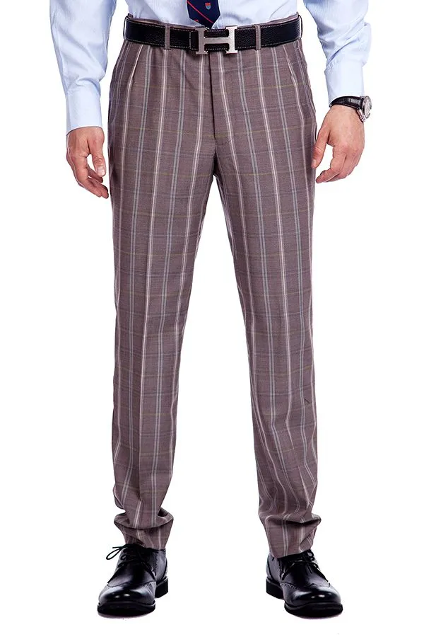 Peak Lapel Plaid Double Breasted Premium Mens Suits with Flap Pocket