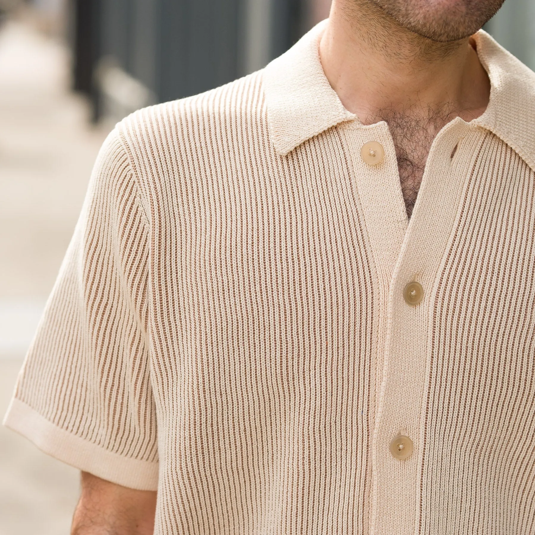 Plated Short Sleeve Polo in Natural