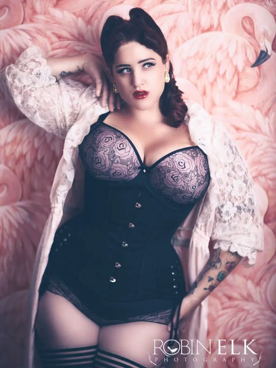 Plus Size Cotton Hourglass Curve Longline Underbust Corset with Hip Ties : CS-426