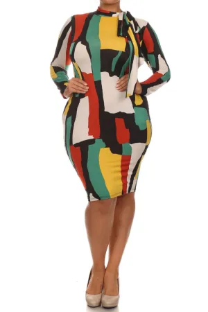 Plus Size Neck Tie Abstract Abstract Art Dress