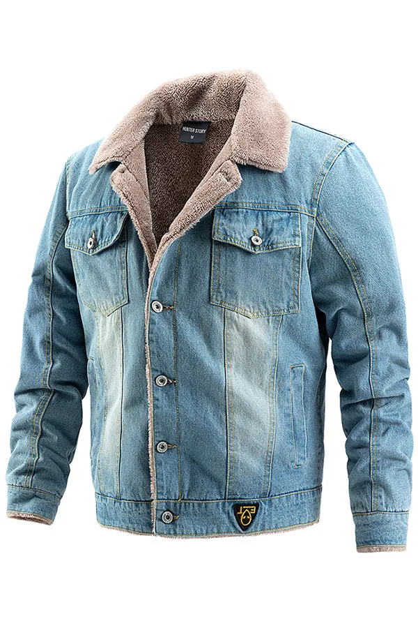 Plush thickened turtleneck wash cotton fashion men's jacket