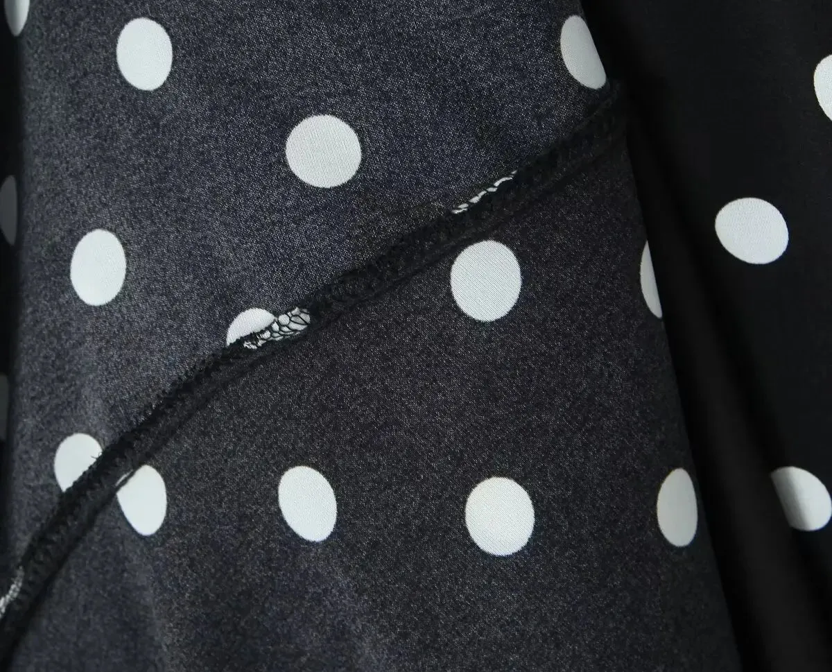 Polka Dot Print Skirt Suit Cropped Short Sleeves Square Neck Top Slit High Waist Chic Skirt Vintage Set