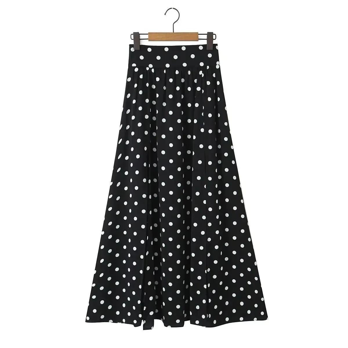 Polka Dot Print Skirt Suit Cropped Short Sleeves Square Neck Top Slit High Waist Chic Skirt Vintage Set