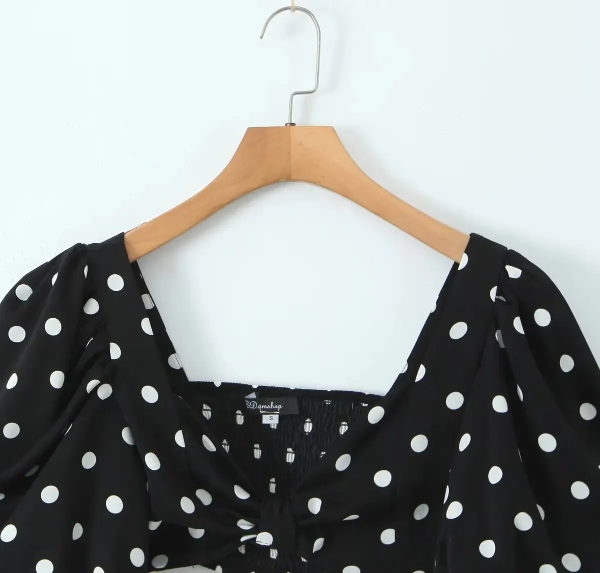 Polka Dot Print Skirt Suit Cropped Short Sleeves Square Neck Top Slit High Waist Chic Skirt Vintage Set