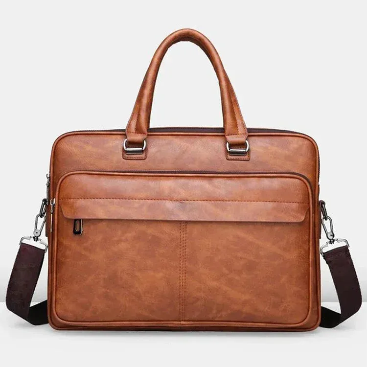 PU Leather Shoulder Bag Large Capacity Portable Casual and Waterproof Crossbody Document Bag for Men Laptop Bag
