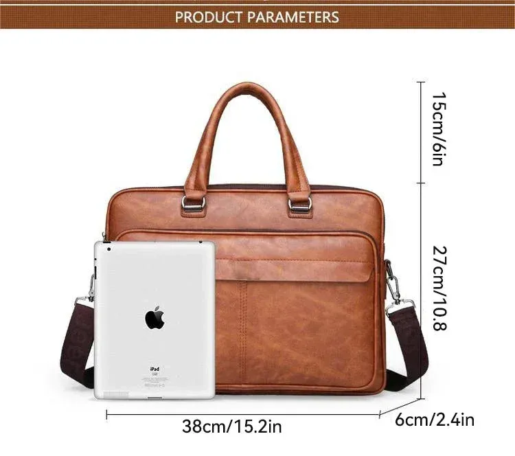 PU Leather Shoulder Bag Large Capacity Portable Casual and Waterproof Crossbody Document Bag for Men Laptop Bag