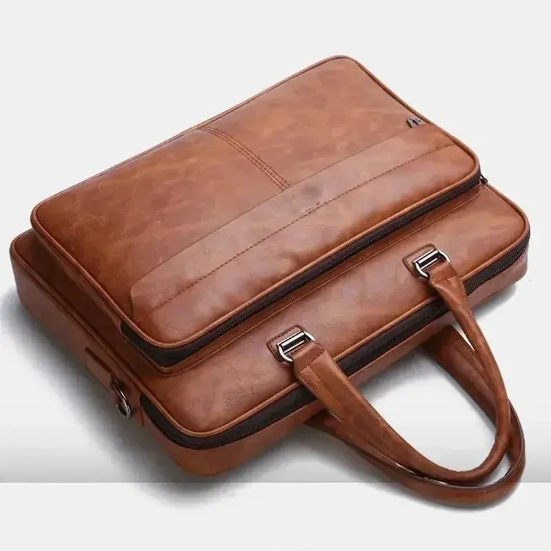 PU Leather Shoulder Bag Large Capacity Portable Casual and Waterproof Crossbody Document Bag for Men Laptop Bag
