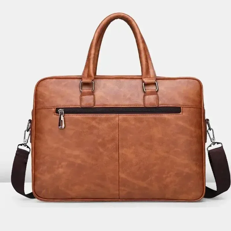 PU Leather Shoulder Bag Large Capacity Portable Casual and Waterproof Crossbody Document Bag for Men Laptop Bag