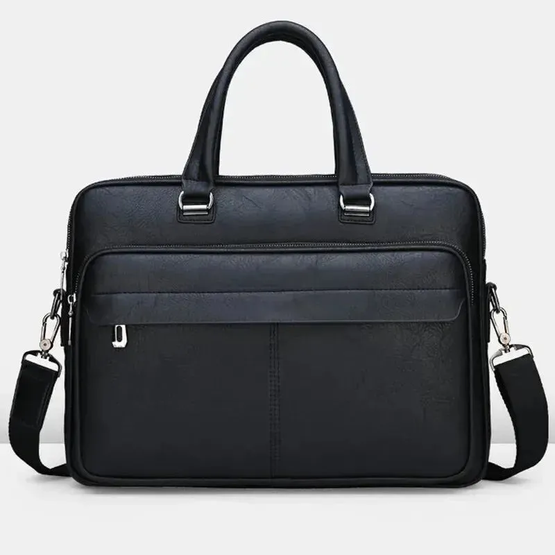 PU Leather Shoulder Bag Large Capacity Portable Casual and Waterproof Crossbody Document Bag for Men Laptop Bag