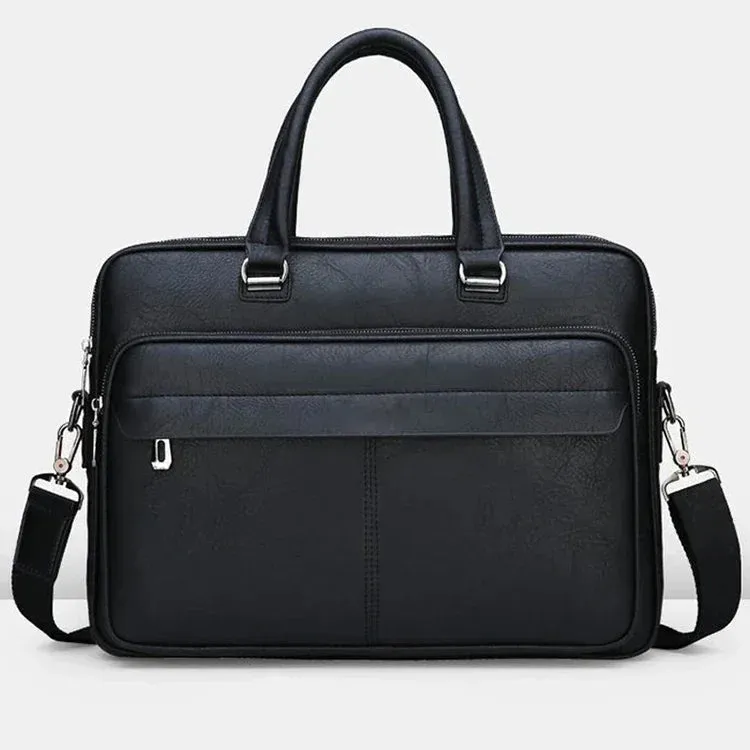 PU Leather Shoulder Bag Large Capacity Portable Casual and Waterproof Crossbody Document Bag for Men Laptop Bag