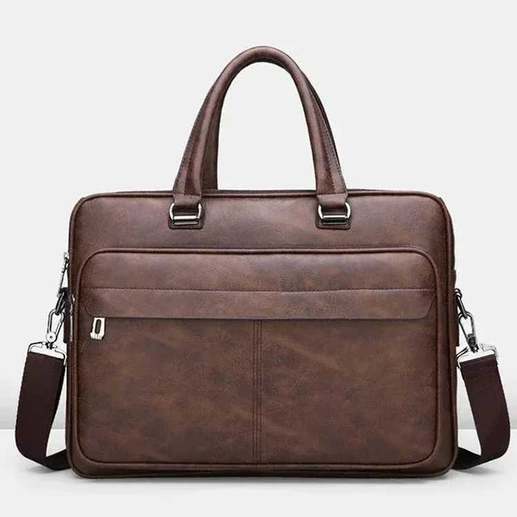 PU Leather Shoulder Bag Large Capacity Portable Casual and Waterproof Crossbody Document Bag for Men Laptop Bag