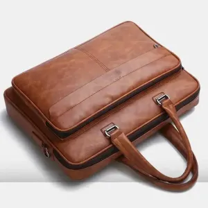 PU Leather Shoulder Bag Large Capacity Portable Casual and Waterproof Crossbody Document Bag for Men Laptop Bag
