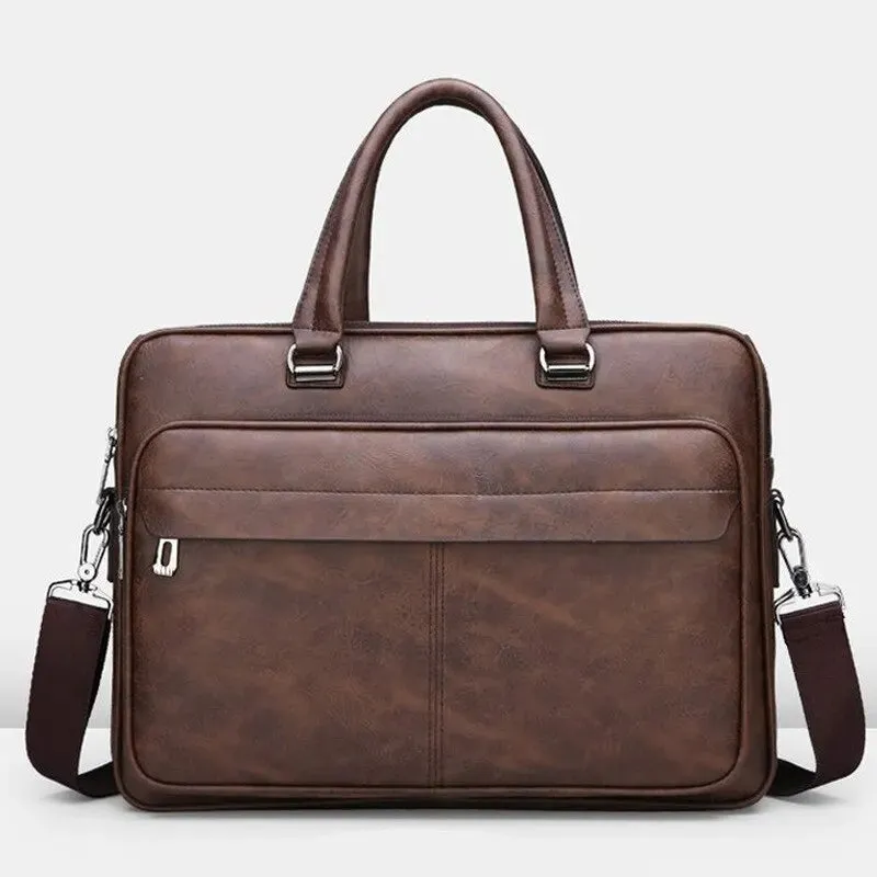 PU Leather Shoulder Bag Large Capacity Portable Casual and Waterproof Crossbody Document Bag for Men