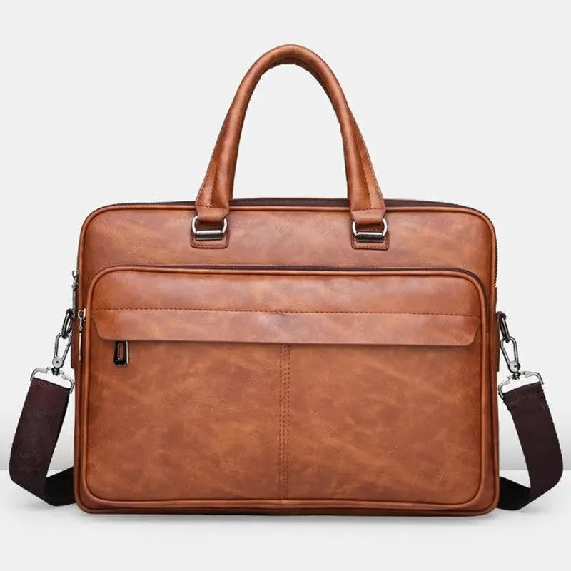 PU Leather Shoulder Bag Large Capacity Portable Casual and Waterproof Crossbody Document Bag for Men