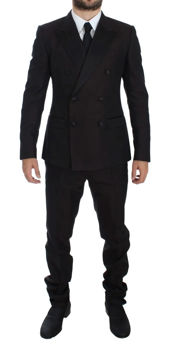 Purple Black Silk Slim 3 Piece Suit Tuxedo