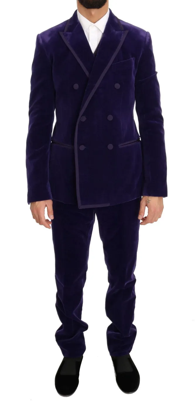 Purple Velvet Slim Fit Double Breasted Suit