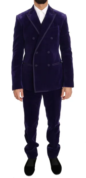 Purple Velvet Slim Fit Double Breasted Suit