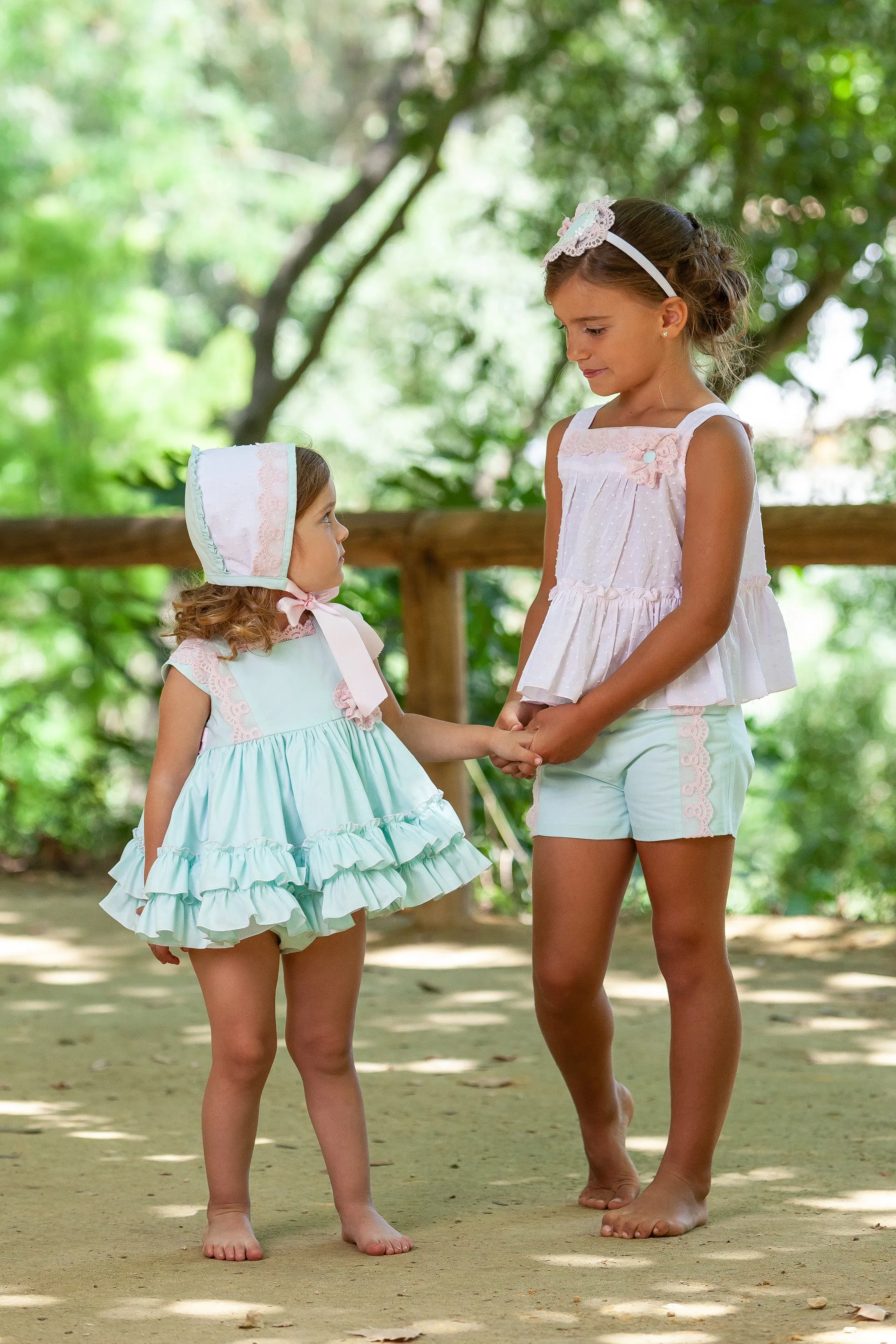 "Emmy" Mint Green Dress, Bonnet & Bloomers