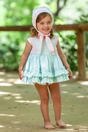 "Emmy" Mint Green Dress, Bonnet & Bloomers
