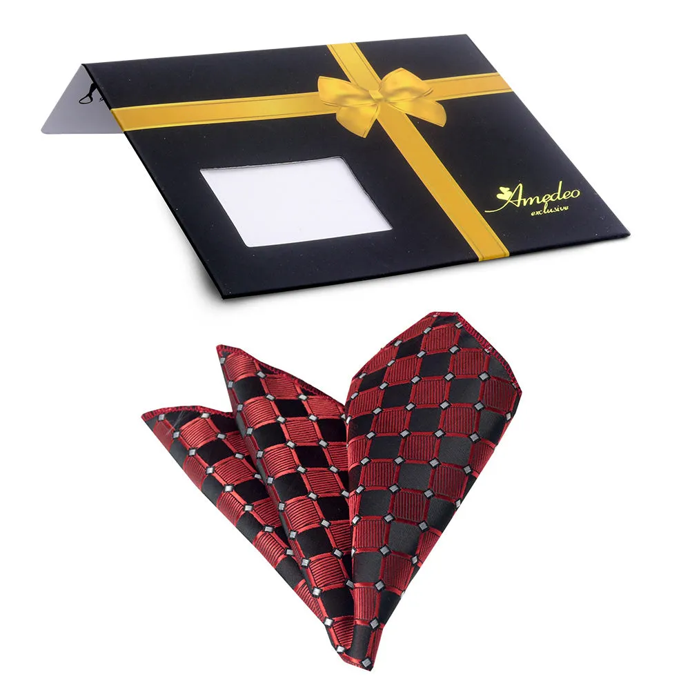 Red Black Mens Pocket Square - Premium Silk Handkerchiefs for Suits