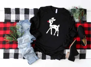 Red Glitter Reindeer Christmas Long Sleeve Shirt