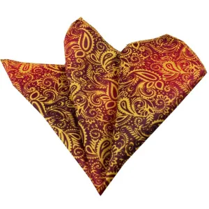 Red Gold Paisley Pocket Square for Men - Premium Silk Handkerchiefs for Suits